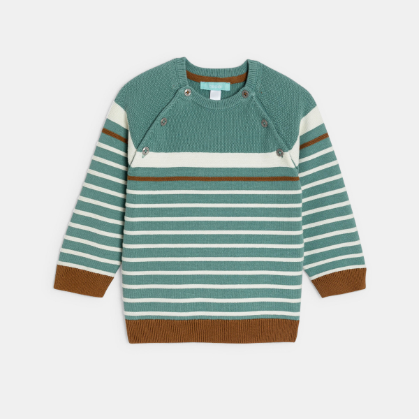 كنزة تريكو مخططة فاخرة باللون الأخضر للأولاد الصغار